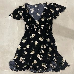 Low neck black and white floral dress